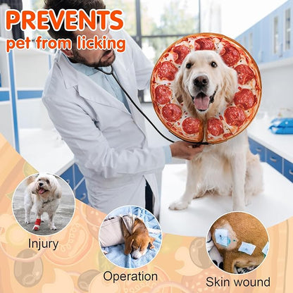 BEAUTYZOO Dog Cone Alternative After Surgery for Large Medium Small Dogs, Soft Inflatable Cone Collar for Dogs Cats, Pet Neck Donut E Collar Dog Recovery Collars to Stop Licking, Pizza, L