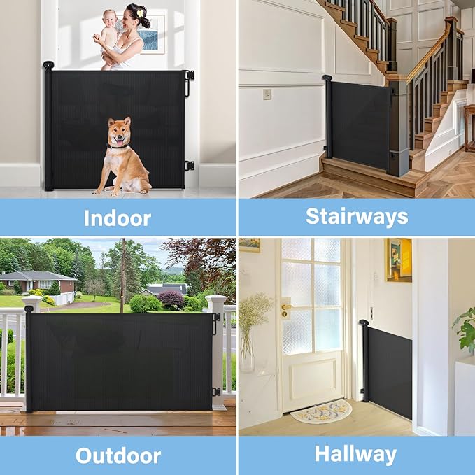 PRObebi Retractable Baby & Dog Gate - Extends to 72" Wide, 34" Tall, for Stairs, Doorways, Hallways, Outdoor, Deck, Porch