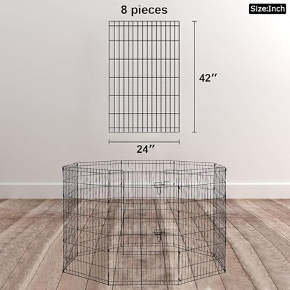 BestPet | Foldable Dog Playpen | 42 Inch, 8 Panels | Metal Pet Exercise Pen | Indoor Outdoor Portable Dog Fence with Door | Removable, Rust-Resistant Secure Pet Kennel | Easy to Assemble