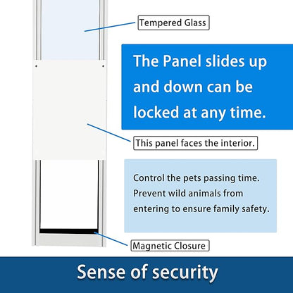 XLarge Dog Door for Sliding Glass Doors, Adjustable 75.39" to 81.3" Slider Height, Extra Large Dog Door for Sliding Glass Door, All-Metal Framed & Lockable Panel