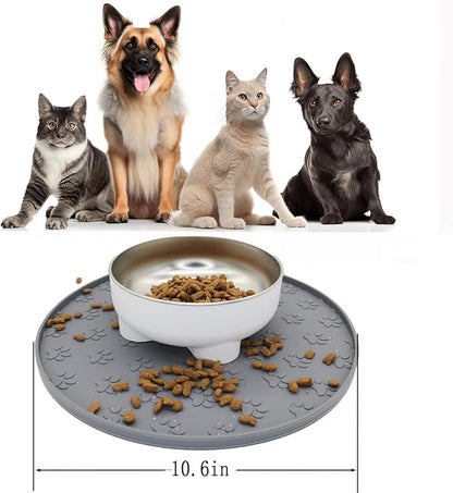 2pcs Silicone pet Food mat, Dog Food and Water mat, Raised Edge Rubber mat for Dog Bowls, Prevents Food and Water from staining Floors, Suitable for Small and Medium Pets，10.6'' (Gray-2pcs)
