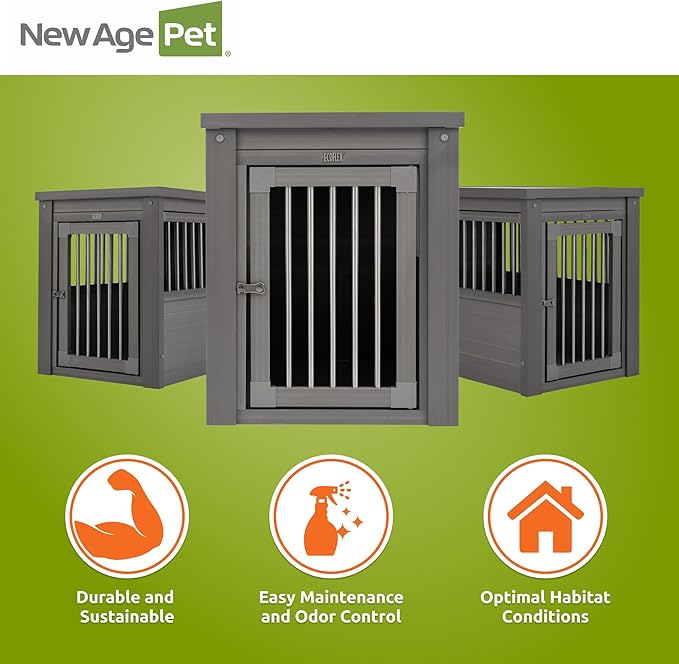 New Age Pet ECOFLEX InnPlace Dog Crate & End Table, Indoor Furniture Style Pet Kennel for Small, Medium, Large & XL Dogs, Durable Composite, Grey, Medium