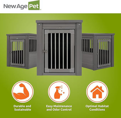 New Age Pet ECOFLEX InnPlace Dog Crate & End Table, Indoor Furniture Style Pet Kennel for Small, Medium, Large & XL Dogs, Durable Composite, Grey, Medium