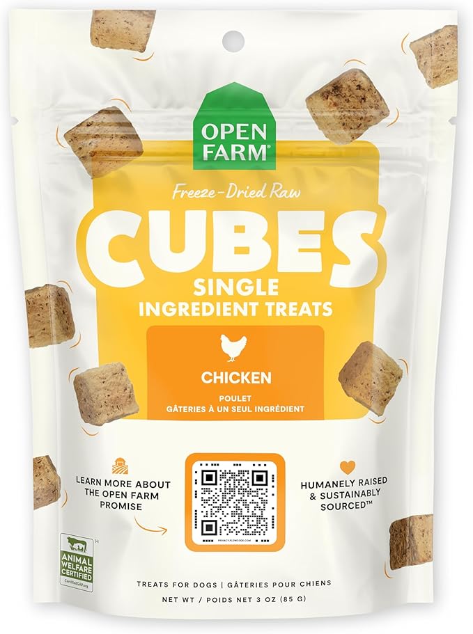 Open Farm Cubes, Freeze-Dried Raw, Single Ingredient Dog Treats, Chicken, 3oz Pouch