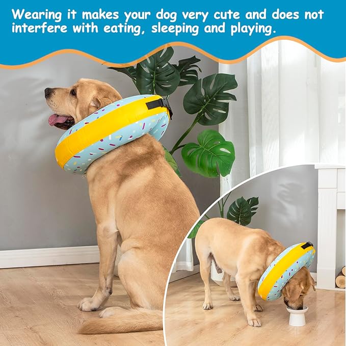 Dog Cone Collar Inflatable Donut for Large Medium Small Dogs, Soft Waterproof Dog Cone Alternative After Surgery Prevents Licking Wounds Easy Clean (Blue, L (Neck 13.5"-18"))
