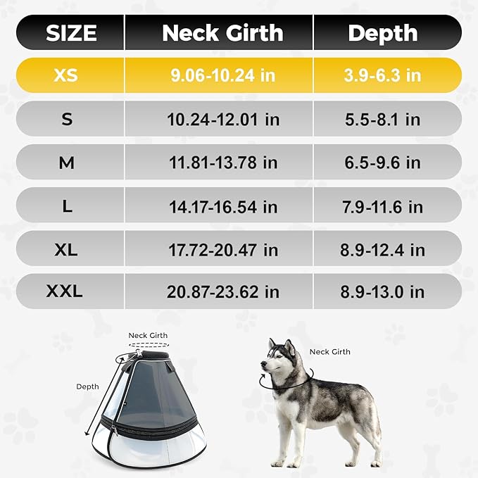 Upgraded Dog Cone Collar for Dogs After Surgery, Soft Transparent Pet Recovery Collar for Large Medium Small Dogs, Depth Adjustable Dog Cone Collar, Elizabethan Collar (XS, Black)