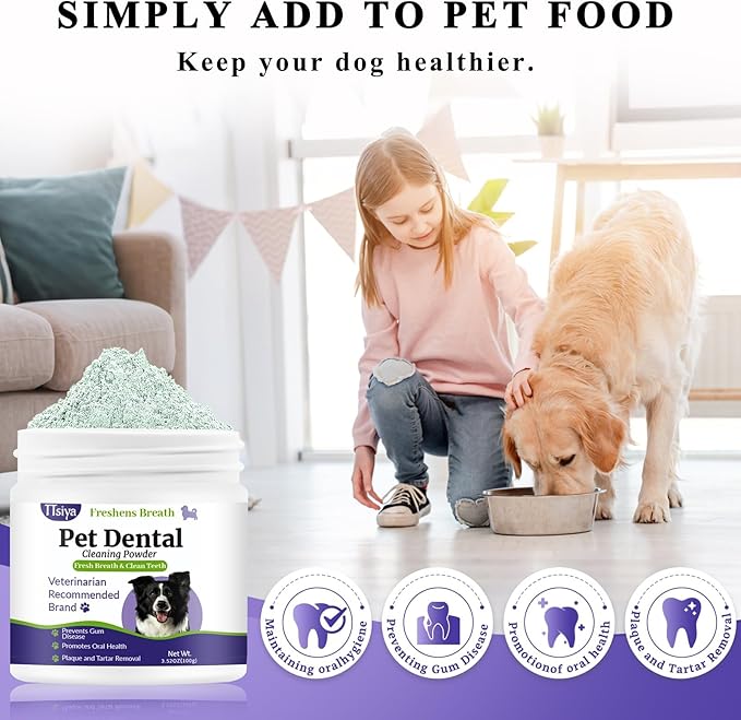 Dog Dental Cleaning Powder - Probiotic Dental Care freshens Breath, Controls Plaque, and removes Tartar.for All Dog Breeds.100g