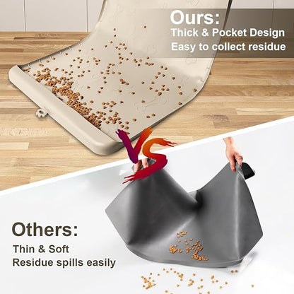 Dog Food and Water Mat 28x20 Inch Sand Color - Non-Slip Silicone Mat with High Edges & Residue Pocket - Waterproof Pet Feeding Mat for PET