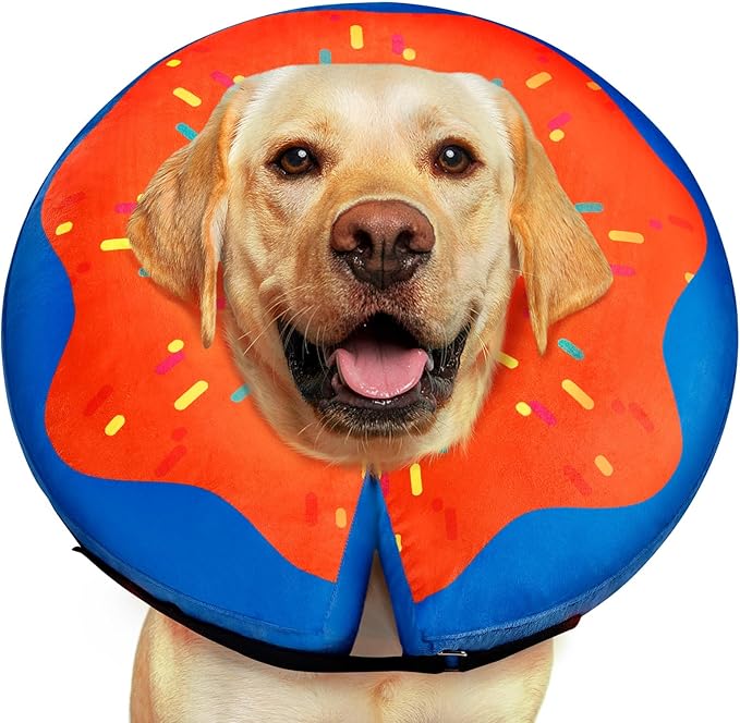 Gimars Large Inflatable Dog Cone Alternative Dog Donut Collar After Surgery, Soft Neck Pillow Recovery Cone, Elizabethan Collar Alternative for Medium and Large, L Neck:12"-18"