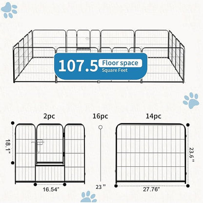 NEWBULIG Dog Playpen 16 Panels 24" Height Foldable Heavy Duty Metal Dog Exercise Playpen Puppy Fence for Indoor Outdoor Yard