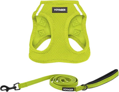 Best Pet Supplies Voyager Step-in Air All Weather Mesh Harness and Reflective Dog 5ft Leash Combo with Neoprene Handle, for Small, Medium and Large Breed Puppies - Set (Lime Green), XX-Small