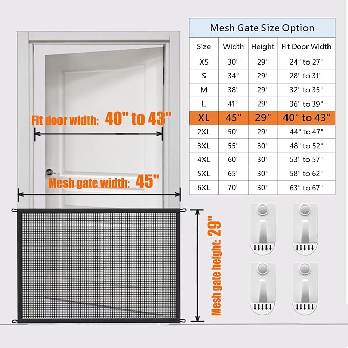 Dog Gate for Stairs Pet Gates for The House: Dogs Screen Mesh Gate for Doorways Stairways Indoor 29 inch Tall, 45 inch Wide, Fits Openings 40'' to 43'' Wide