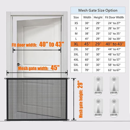 Dog Gate for Stairs Pet Gates for The House: Dogs Screen Mesh Gate for Doorways Stairways Indoor 29 inch Tall, 45 inch Wide, Fits Openings 40'' to 43'' Wide