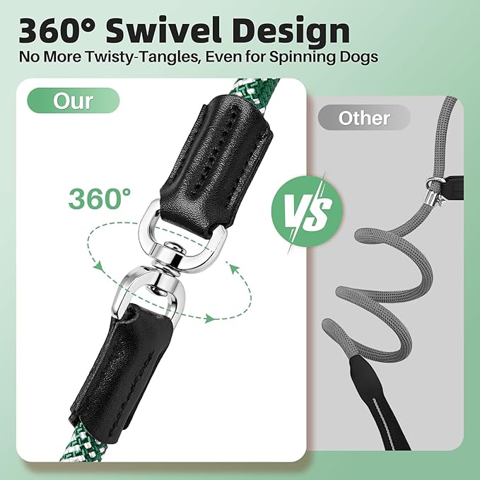 SlowTon Slip Lead for Dogs - Hands Free No Tangle Adjustable 5-7 FT 1/2” Rope, Heavy Duty Nylon Leash for Large Medium Dogs that Pull, No Pull Training Slip Leashes, 20-120lb, Green