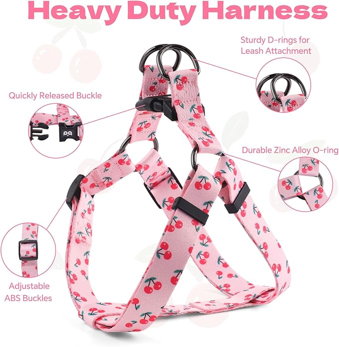 QQPETS Dog Harness Leash Set Adjustable Heavy Duty No Pull Halter Harnesses for Small Medium Large Breed Dogs Back Clip Anti-Twist Perfect for Walking (S(14"-20" Chest Girth), Sakura Pink)