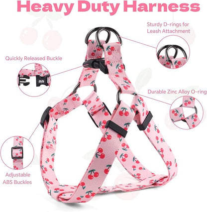 QQPETS Dog Harness Leash Set Adjustable Heavy Duty No Pull Halter Harnesses for Small Medium Large Breed Dogs Back Clip Anti-Twist Perfect for Walking (L(23"-32" Chest Girth), Sakura Pink)