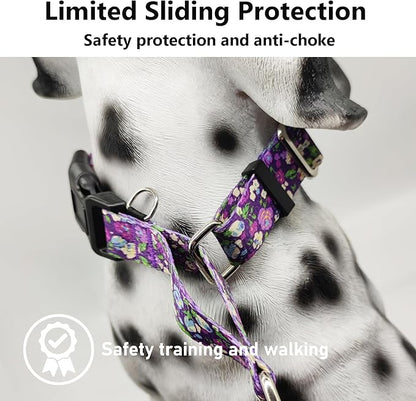 Martingale Collar for Dogs with Buckle Adjustable Nylon Slip No Pull Training Dog Collars (Purple Floral, Small)
