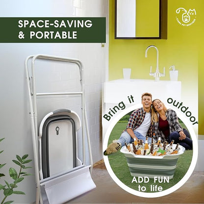 CYGNE 2-in-1 Dog Bathtub & Washing Station, Elevated Collapsible Bathtub with Drainhole & Storage Rack, Foldable Portable Indoor/Outdoor Pet Bathing & Grooming for Small Dogs Cats