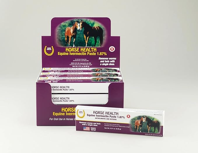 Horse Ivermectin Paste 1.87% – Apple Flavored Oral Horse Dewormer Syringe – 6.08g Tube Treats Horses Up to 1250 lbs (2-Pack)