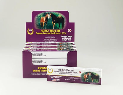 Horse Ivermectin Paste 1.87% – Apple Flavored Oral Horse Dewormer Syringe – 6.08g Tube Treats Horses Up to 1250 lbs (2-Pack)