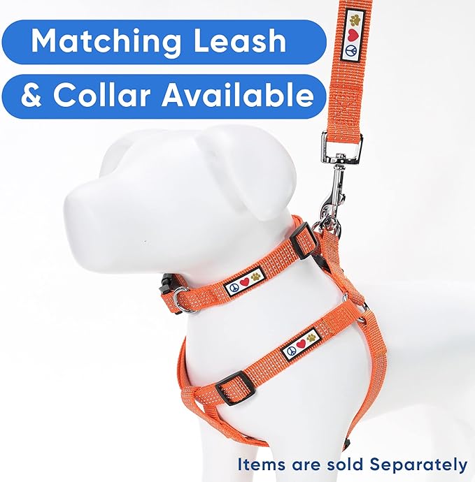 Pawtitas Reflective Step-in Dog Harness – Adjustable No-Pull Vest for Puppies to Seniors, Safe & Comfortable, L Orange