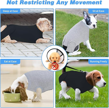 2 Packs Breathable Cotton Dog Recovery Suit for After Neuter Spay Abdominal Wounds Protector, Professional Anti-Licking Onesies for Male Female Pets Surgery Bandages, M Black Grey Pure