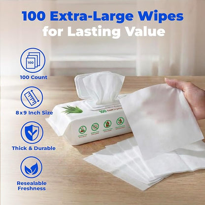 Best Pet Supplies 8" x 9" Large Unscented Dog Wipes - Cleaning and Deodorizing for Paws and Coat - Gentle Formula with Aloe Vera Vitamin E for Puppies and Cats - 400 Count