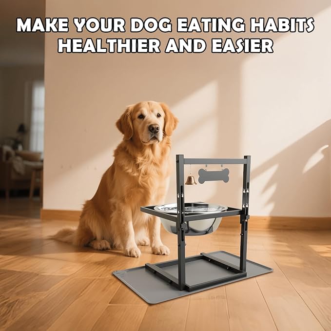 SHAINFUN 203oz Elevated Dog Water Bowl for Large Dogs with Mat, Adjustable Height 10-17.8in, Tall Raised Dog Water Stand