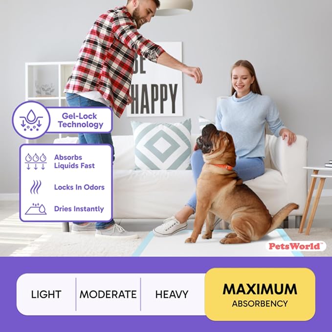 PetsWorld XL Dog Pee Pads 30"x36", 600-Count – Heavy Duty, Leak-Proof Potty Training Pads for Puppies & Large Dogs, Super Absorbent, Quick-Dry Disposable Pads with Odor Control