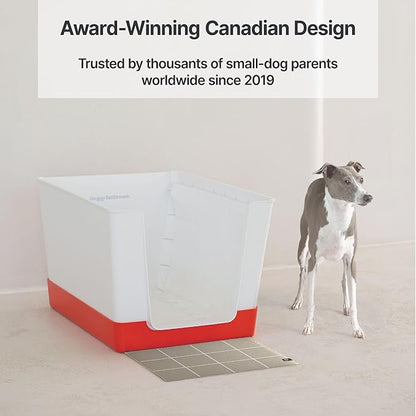Indoor Dog Potty with High Walls and Low Entry for Small Dogs — Vertical Pad Holder, Splash Guard, and Clean Modern Design by DoggyBathroom (Red, Regular)