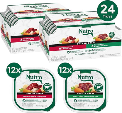 Nutro Natural Choice Cuts in Gravy Wet Dog Food, Grain Free Dog Food Wet Lamb and Beef Recipes Variety Pack, 3.5 oz. Trays (12 Count, Pack of 2)