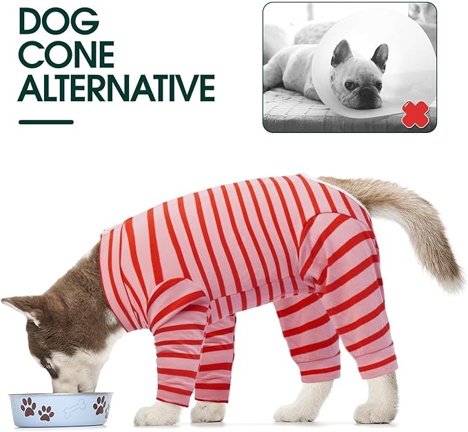 Kuoser Recovery Suit for Medium Dogs After Surgery, Long Sleeve Dog Surgery Recovery Suit, Dog Onesie for Abdominal Wounds Skin Disease, Red M