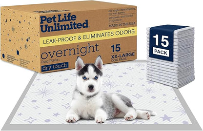 Pet Life Unlimited Overnight XXL Puppy Pads for Dogs, 30" x 36", 15 Count, Leak-Proof, Super Absorbent, Quick-Dry Potty Training Pads, Overnight Protection & Jasmine Honey Scent, Made in USA
