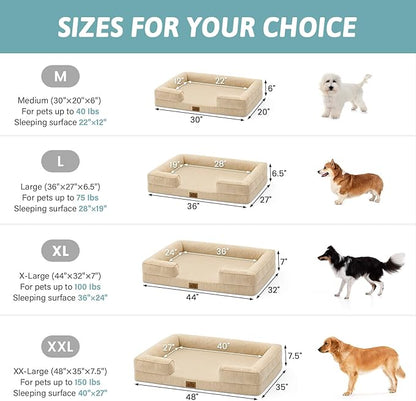 Cooling Dog Bed for Extra Large Dogs, Q-Max >0.4 Summer Cool Orthopedic Foam Pet Sofa Bed with Sides, Bolster Anti-Slip Couch with Washable Removable Cover, XXL 48x35x7.5 inch, Beige