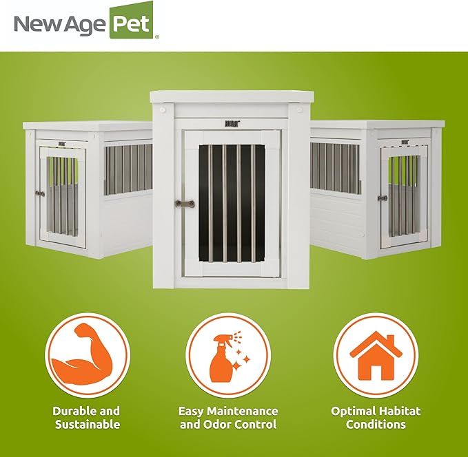 New Age Pet ECOFLEX InnPlace Dog Crate & End Table, Indoor Furniture Style Pet Kennel for Small, Medium, Large & XL Dogs, Durable Composite, Antique White, Small