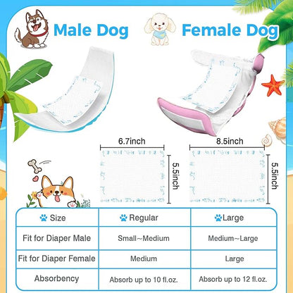 Dog Diaper Liners 150ct, Upgraded Ultra-Thin & Super Absorbent Dog Diapers Booster Pads for Male and Female Dogs, Disposable Doggy Diapers Inserts for Dog Belly Bands Wraps Period Panties (Regular)