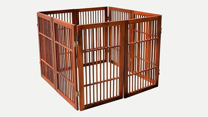 Urnporium Pet Dog Gate Freestanding, Strong Durable Folding Wooden Fence, Portable Acacia Hardwood Safety Barrier for Indoor & Outdoor Use (Brown Pet Gate, 8 Panel 30" Tall)