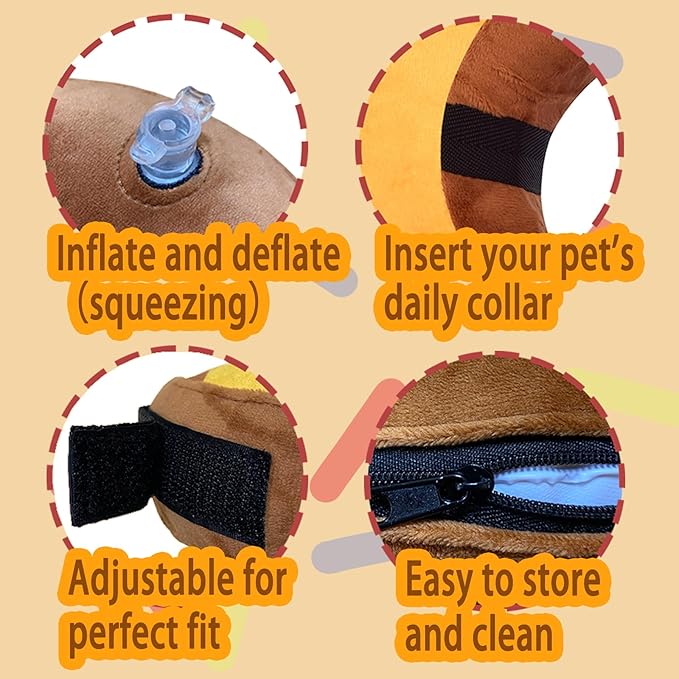 Inflatable Dog Cone Collar After Surgery, Soft Dog Neck Donut Collar, Blow up Donut E-Collar for Small Medium Large Dogs and Cats, Dogs Recovery Cone Alternative