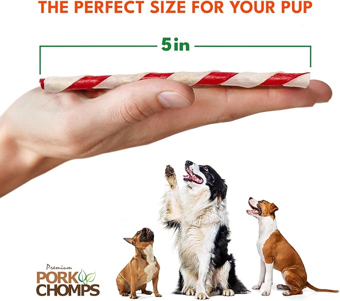 Pork Chomps Baked Pork Skin Dog Chews, 5 Inch Mini Twists, 30 Count - Pepperoni Flavor Wrap - Long-Lasting Treats for Dogs - High Protein, Rawhide-Free, Low Fat, Healthy & Delicious Chews