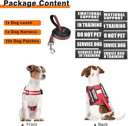 Service Dog Harness and Leash Set, Training Dog Vest with 10 Dog Patches, Emotional Support Therapy Dog Vest Harness for Small Medium Large and Extra Large Dogs(Red, S)