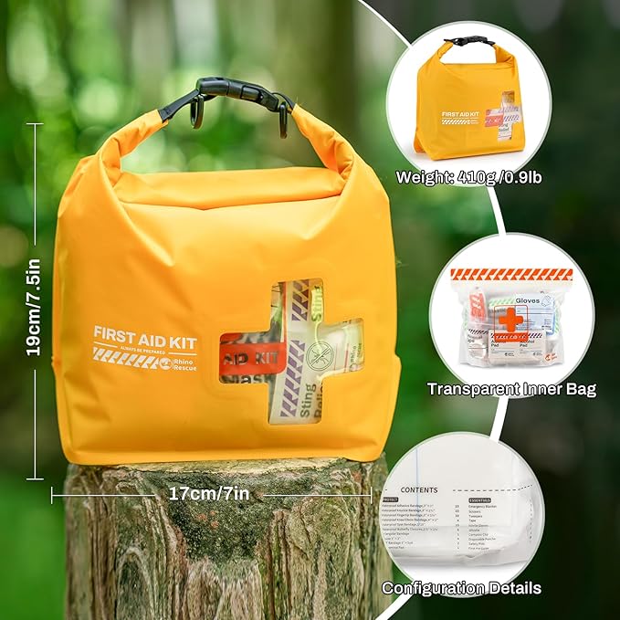 RHINO RESCUE Bundle - Pet First Aid Kit, Emergency Medical Supplies for Dogs & Cats, Safety Essentials Pack with Thermometer+Waterproof First Aid Kit, Lightweight Boat Dry Bag