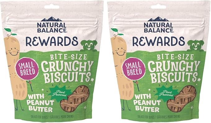 Natural Balance Limited Ingredient Rewards Crunchy Biscuits, Bite-Size Vegetarian Dog Treats for Small-Breed Adult Dogs, Peanut Butter Recipe, 8 Ounce (Pack of 2)