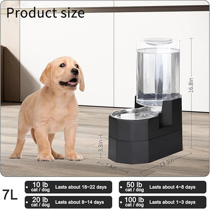 Sfozstra Large Dog Water Dispenser: 7L Raised Gravity Gray Automatic Stainless Steel Waterer - 100% BPA Free - Pet Feeder for Senior Dogs with Joint Pain in Bedroom Garden