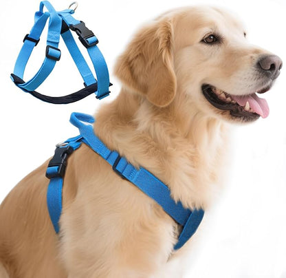 Galaxy Reflective Dog Harness,Adjustable 4-Point Fit,Anti-Pinch Buckles,Back-Clip Control & Emergency Handle,Velvet Lined for Small, Medium and Large Dogs, (Blue, L)
