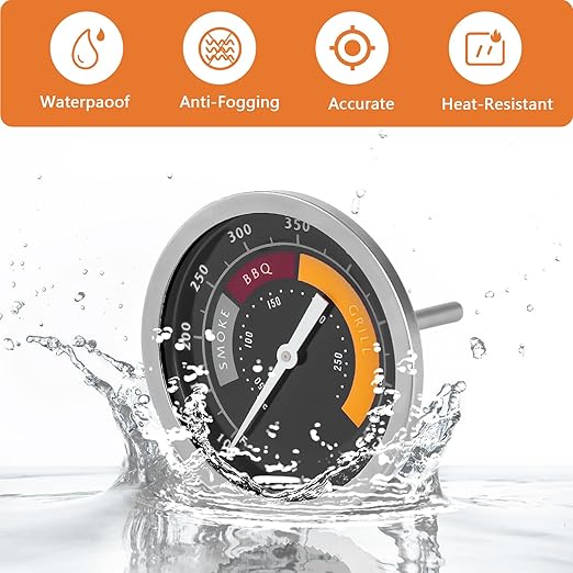 3695528R06 Analog Smoker Temperature Gauge Compatible with Oklahoma Joe's Smokers and Most 13/16-inch Opening Charcoal Grills & Charcoal Smokers, BBQ Temp Gauge Stainless Steel Thermometer (2packs)