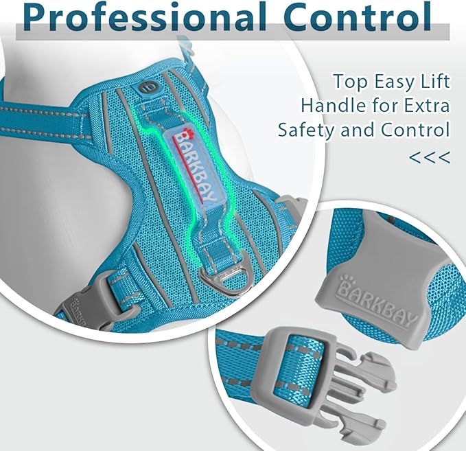 BARKBAY Dog Harness No Pull with ID Tag Pocket - Heavy Duty, Reflective, Easy Control for Large Dogs(Ocean Blue,S)