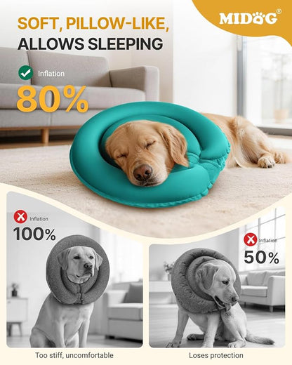MIDOG Soft Inflatable Dog Cone - Comfortable Alternative After Surgery that Doesn't Block Vision, Patented Donut Recovery Collar Prevents Licking for Large & Medium Dogs (L)