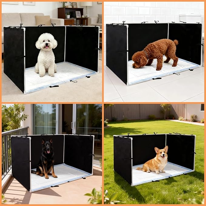 Dog Pee Pad Holder with High Walls - 35"x29"x17.3" No-Splash Indoor Potty Tray, Foldable Dog Litter Box for Small/Medium Dogs Puppy Potty Training (Black)