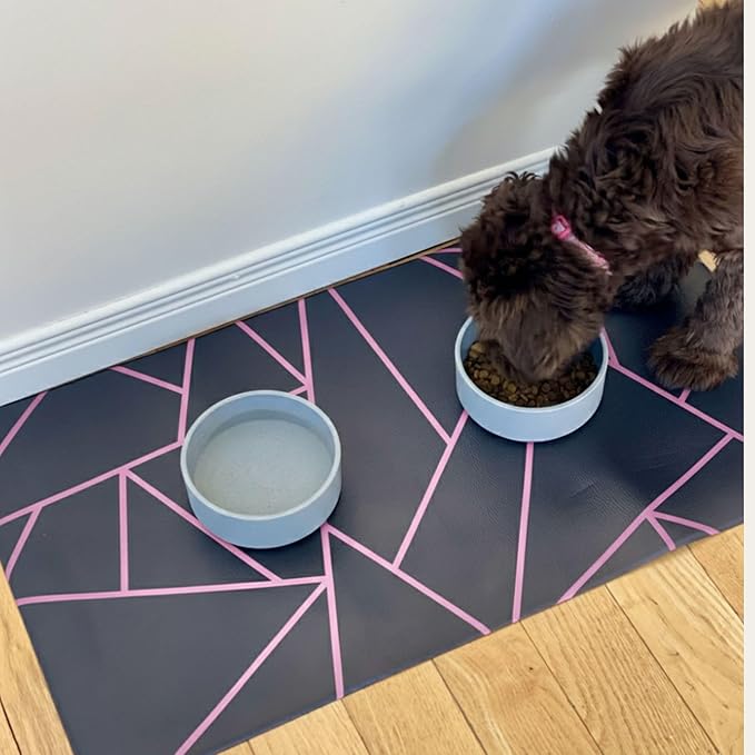 Large Pet Placemat, Dog Cat Mat Dog Feeding mat Pet Safe 28" X 16.5" Waterproof Easy to Clean Mat for Food & Water Bowls Waterproof Boho Uniklook