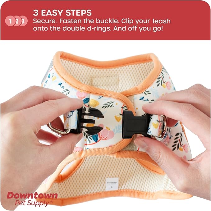 Downtown Pet Supply Step-in Dog Harness – No Pull, Adjustable Padded Mesh with Reflective Trim, Secure Buckle Strap – Comfortable & Breathable Small Dog Harness, MediumX-Large, Floral